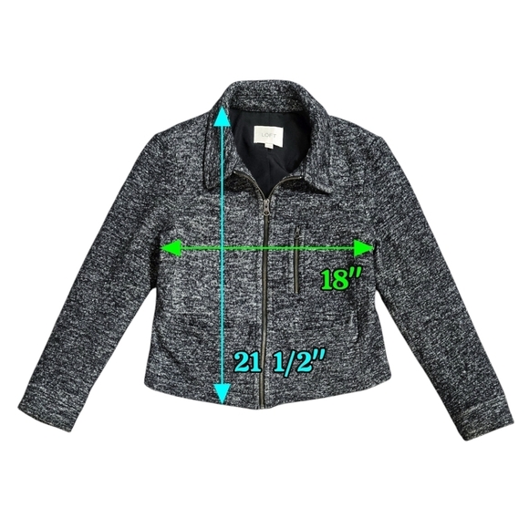 LOFT Wool Blend Charcoal Gray Marled Knit Cropped Zip Jacket Pockets Preppy - Picture 3 of 10